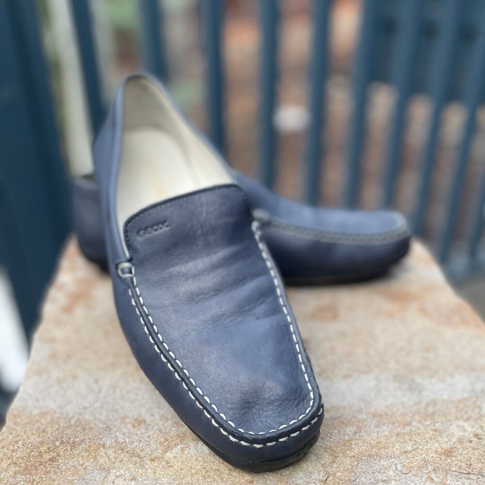 GEOX Respira Size 45/12  Navy Slip on Loafer / Driving Moc